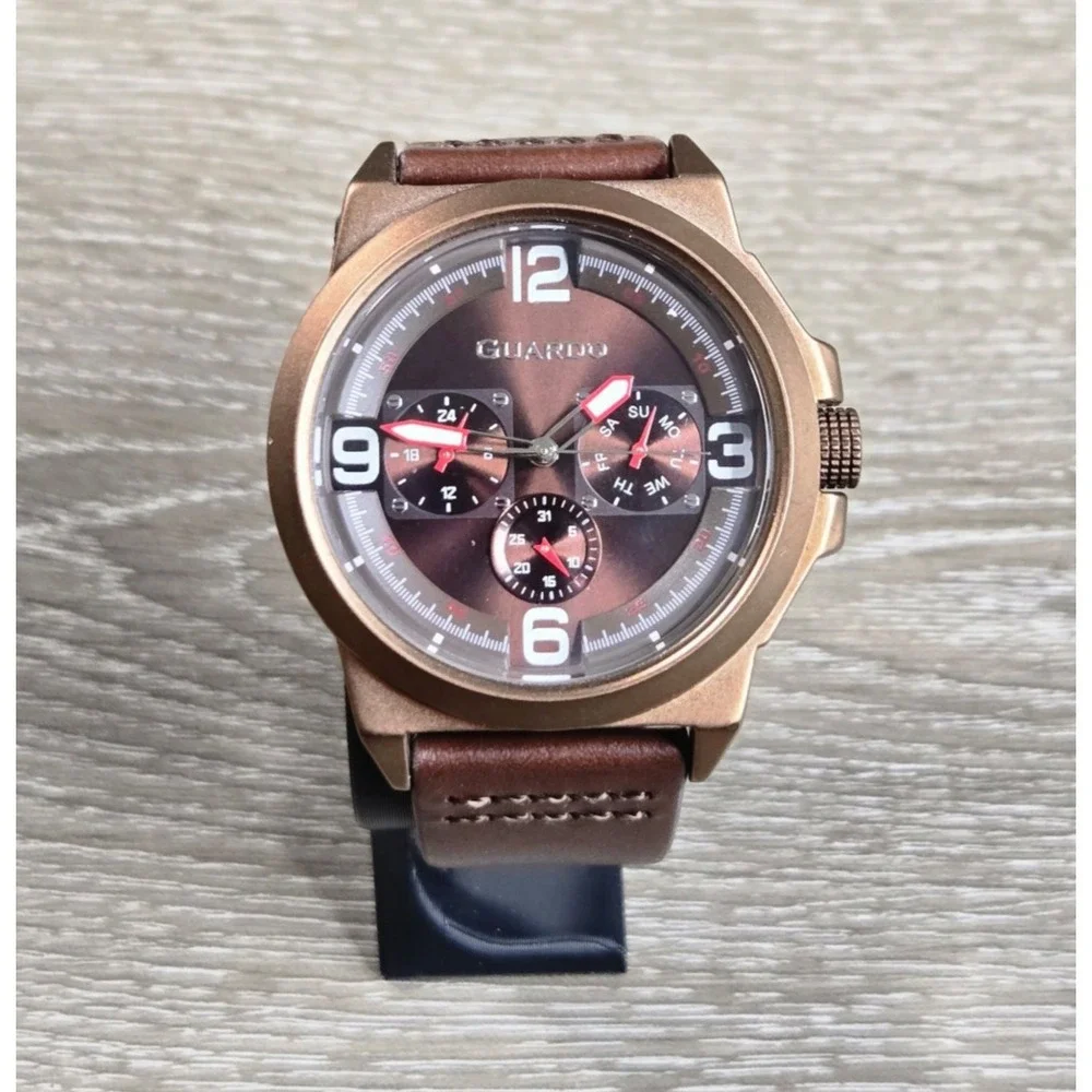 Guardo Men's Chronograph Watch Model 11367-2 Brown Leather Strap Quartz Rare